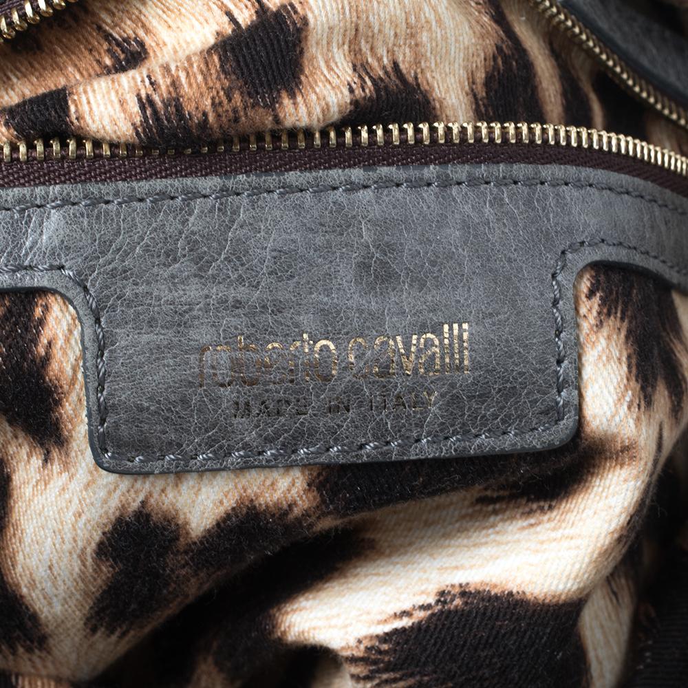 Roberto Cavalli Grey Leather Satchel In Good Condition In Dubai, Al Qouz 2