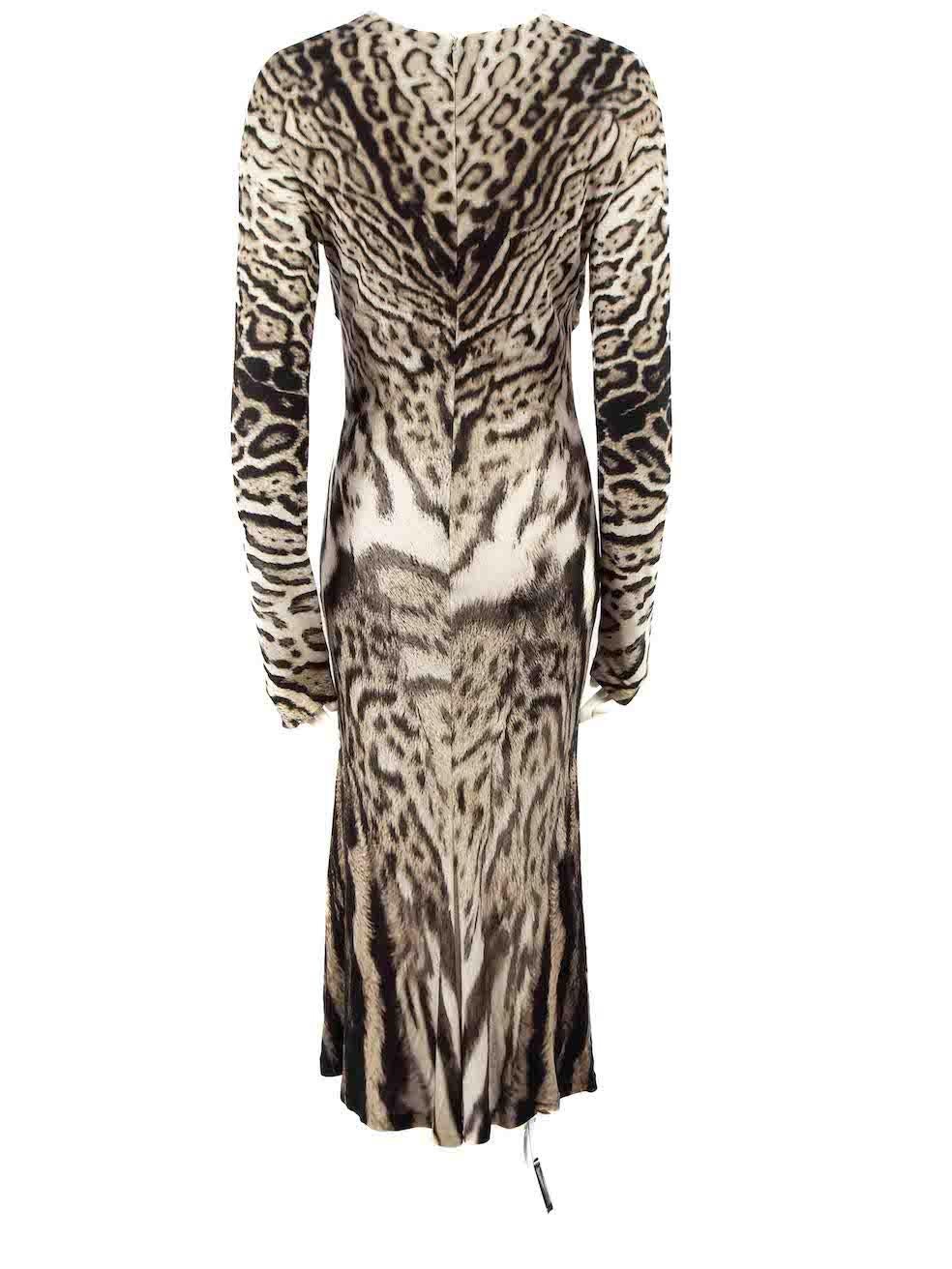 Roberto Cavalli Grey Leopard Print Midi Dress Size L In Good Condition For Sale In London, GB