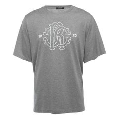 Roberto Cavalli Grey Logo Print Cotton Crew Neck Half Sleeve T-Shirt XXL