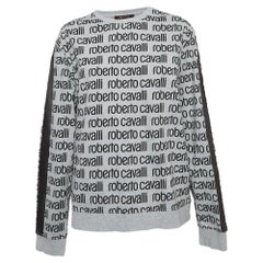 Roberto Cavalli Felpa girocollo in cotone con stampa logo grigio L.L.A.