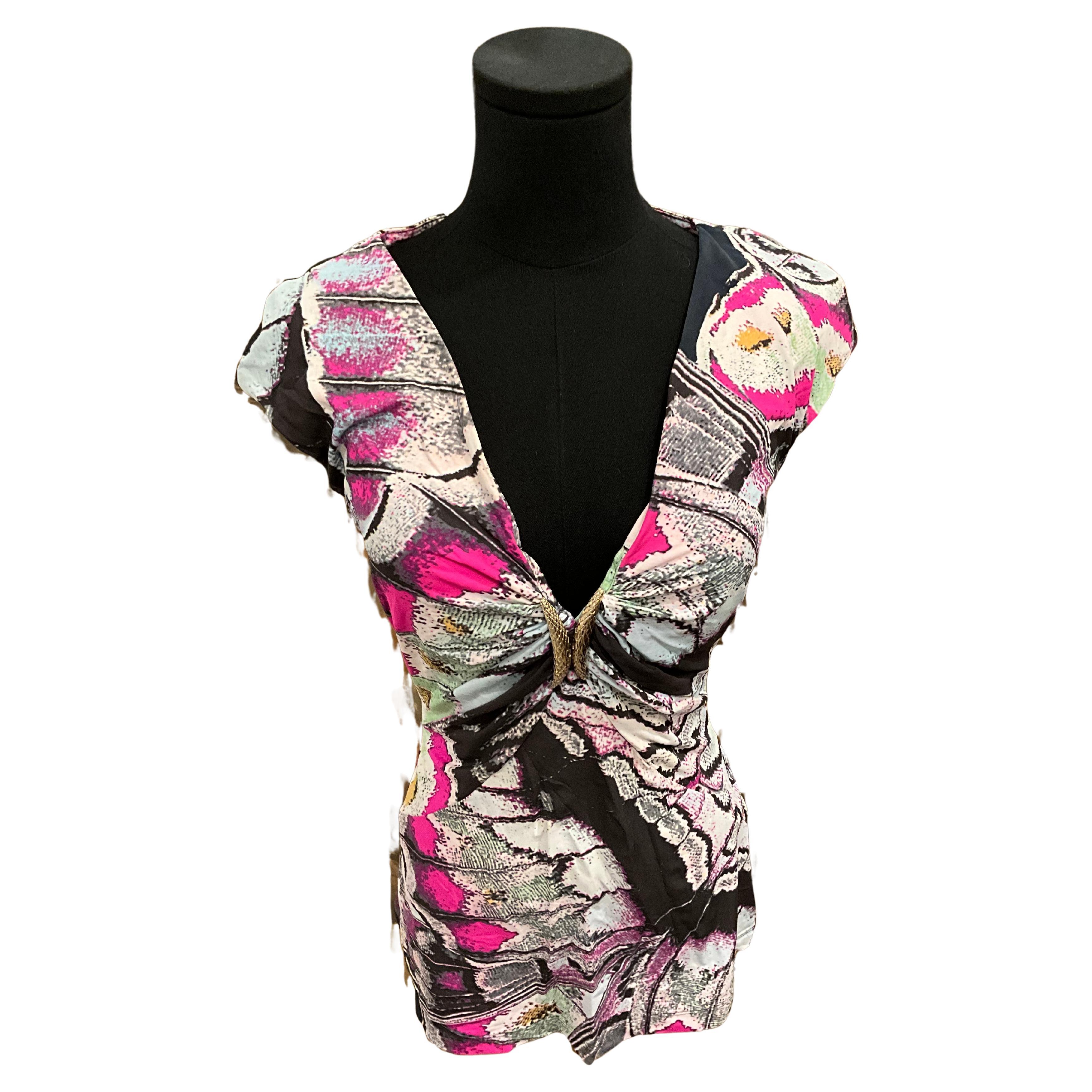 Roberto Cavalli Grey Pink Print Top in vendita