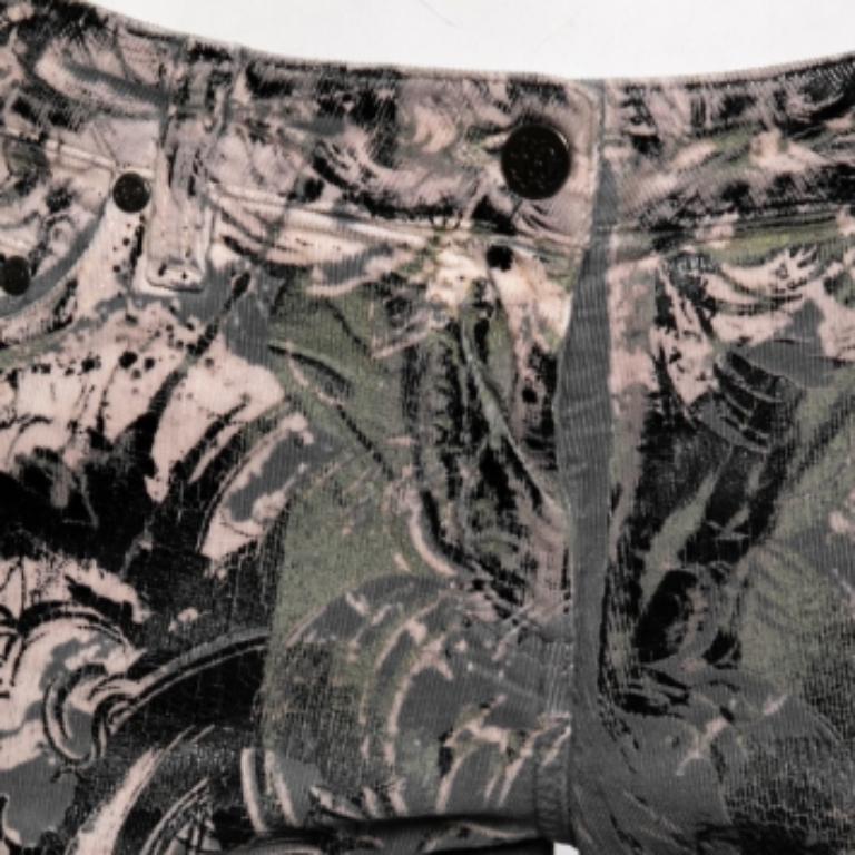 Roberto Cavalli Graue gerade Hose aus bedruckter Baumwolle M Damen im Angebot