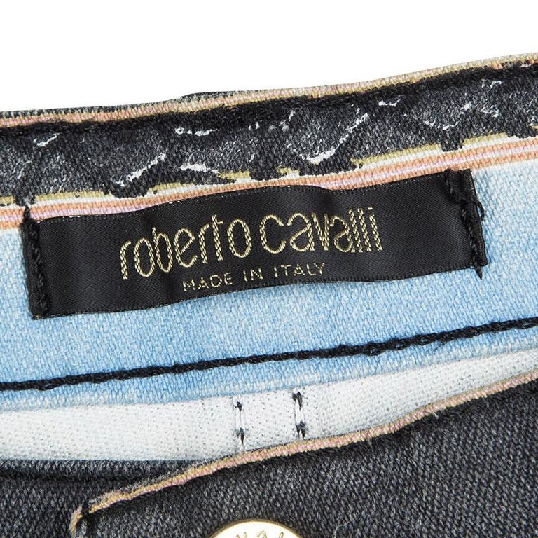 Roberto Cavalli Grey Printed Flared Bottom Jeans XS For Sale at 1stDibs