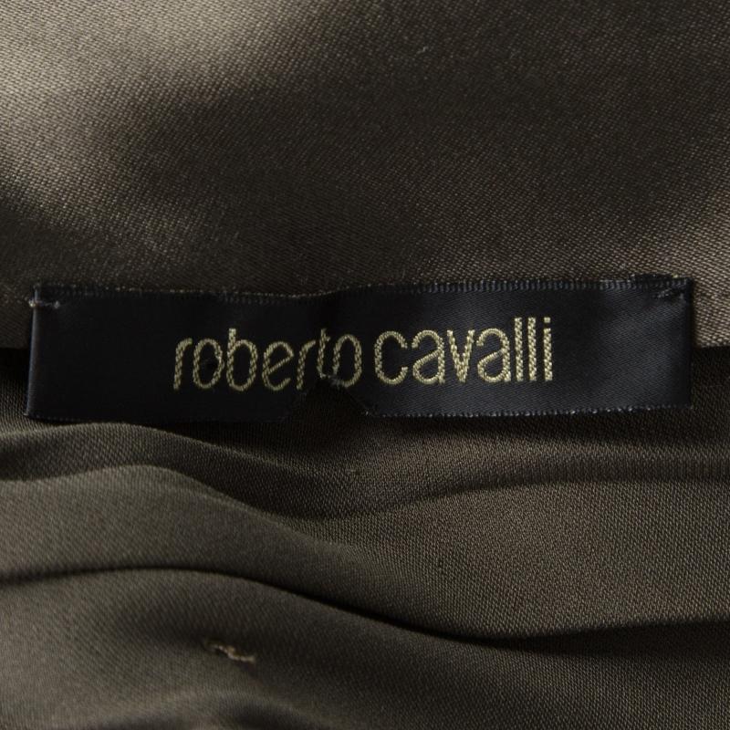 Women's Roberto Cavalli Grey Scallop Lace Panel Detail Satin Ruched Sleeveless Dress M