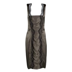 Roberto Cavalli Grey Scallop Lace Panel Detail Satin Ruched Sleeveless Dress M