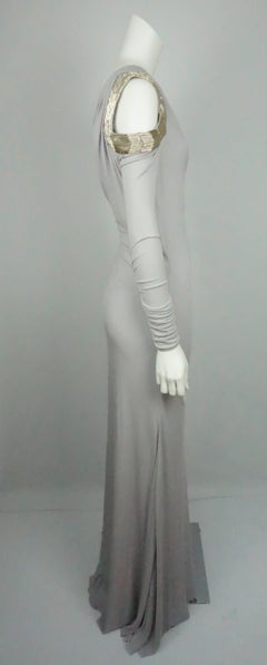 Roberto Cavalli Grey Silk Jersey One Shoulder Beaded Gown - 42