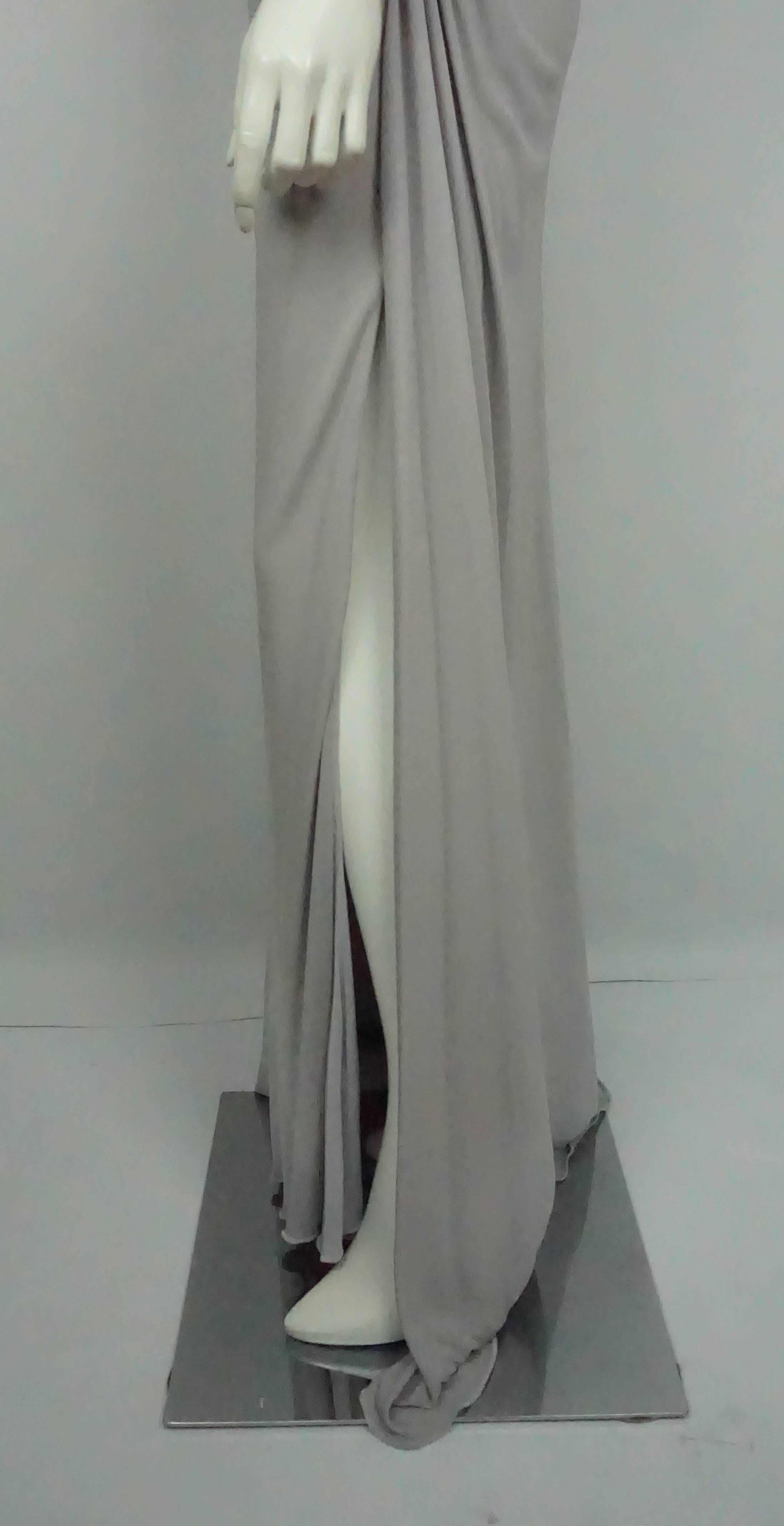 Gray Roberto Cavalli Grey Silk Jersey One Shoulder Beaded Gown - 42 For Sale