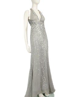 Roberto Cavalli Grey Silk Sequinned Maxi Gown Size M