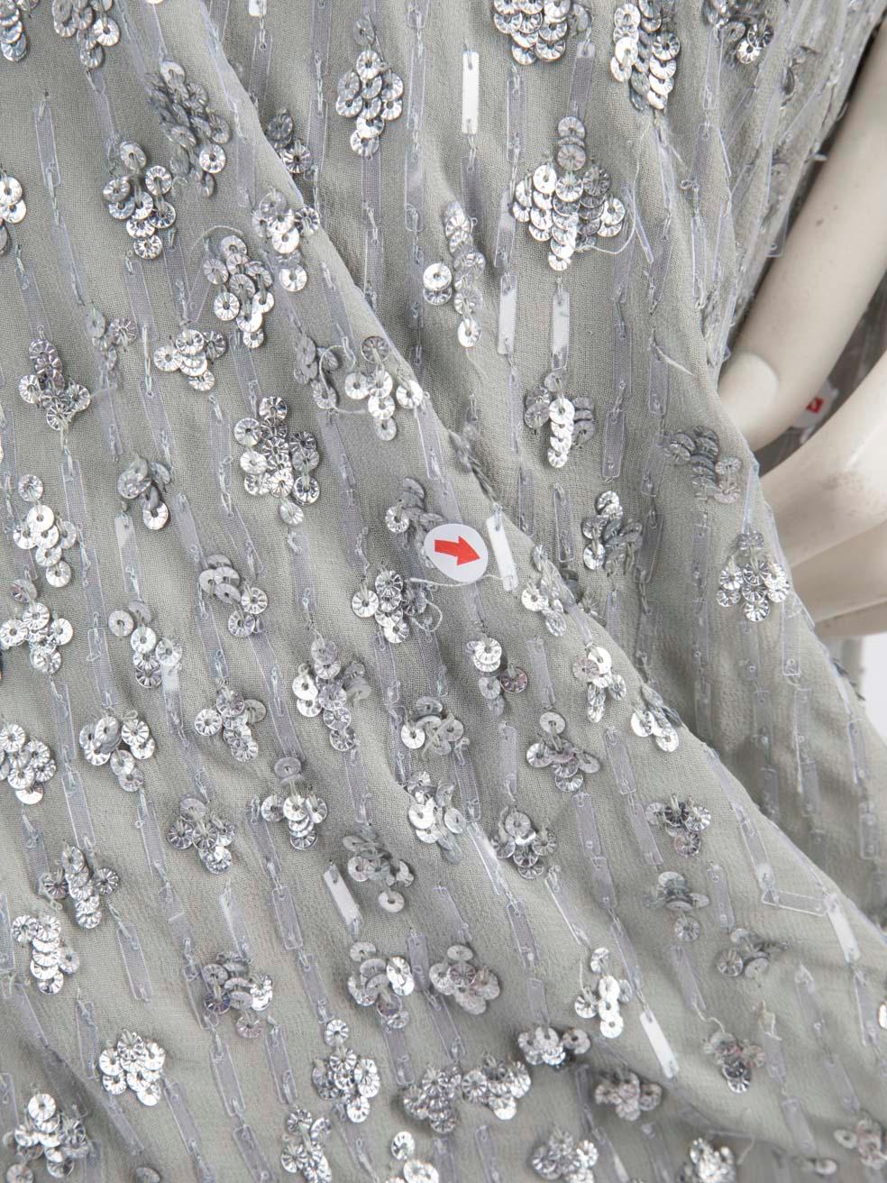 Roberto Cavalli Grey Silk Sequinned Maxi Gown Size M 2