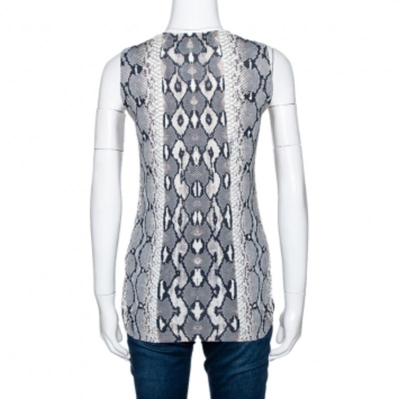 Roberto Cavalli Grey Snake Printed Knit Scoop Neck Top M (Grau) im Angebot