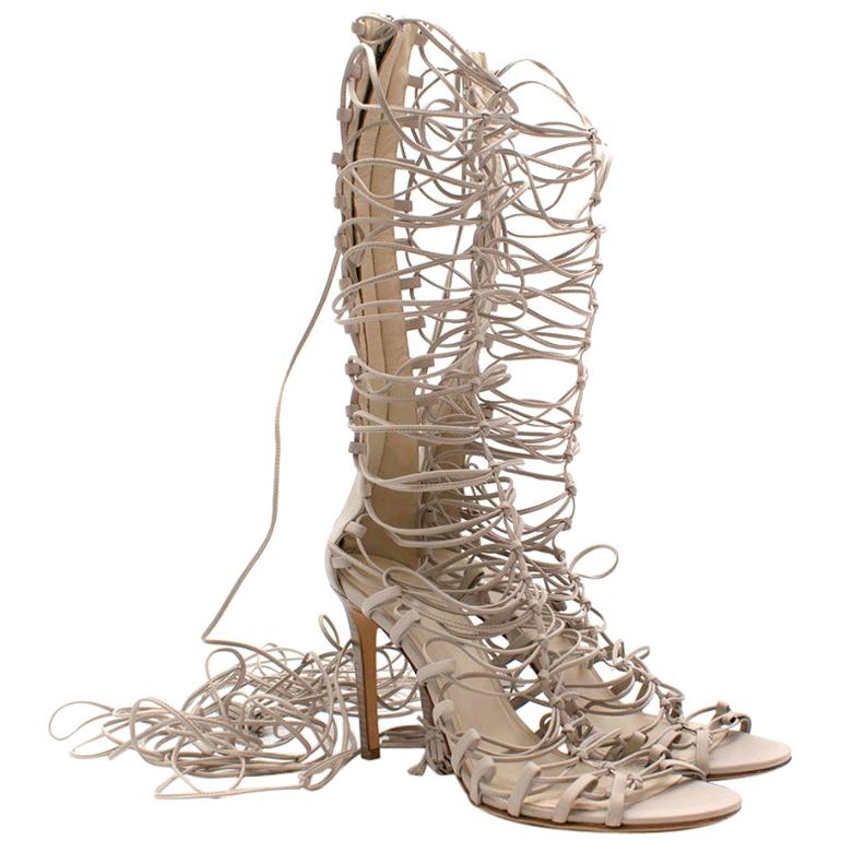 Roberto Cavalli Grey Strappy Lace-Up Leather Heels 41
