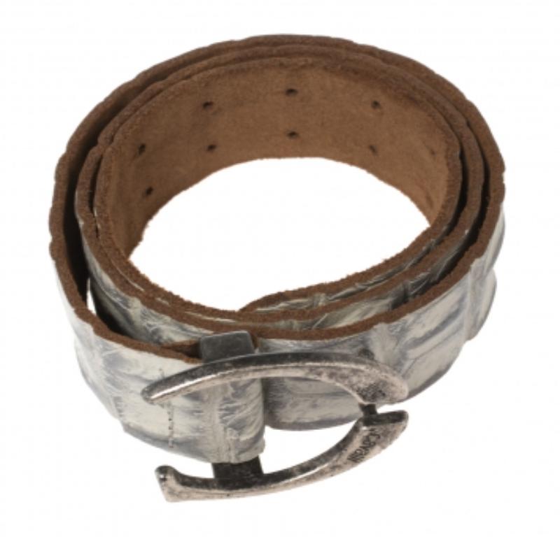 Gray Roberto Cavalli Grey/White Croc Embossed Leather Buckle Belt 85CM For Sale