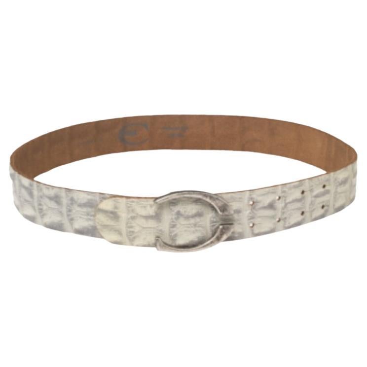 Roberto Cavalli Grey/White Croc Embossed Leather Buckle Belt 85CM For Sale