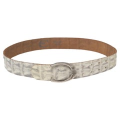 Roberto Cavalli Grey/White Croc Embossed Leather Buckle Belt 85CM