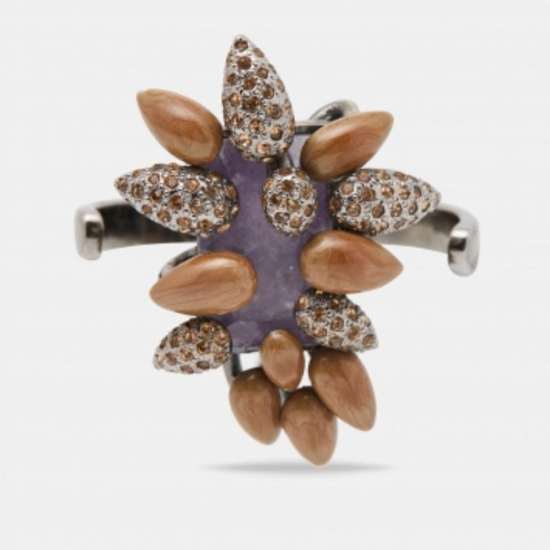 Roberto Cavalli Anello a doppio dito con cristalli e pietre in tonalità canna di fucile, misura EU 56 in vendita 1