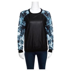 Roberto Cavalli Gym Faux Leather Detail Raglan Sleeve Sweatshirt S