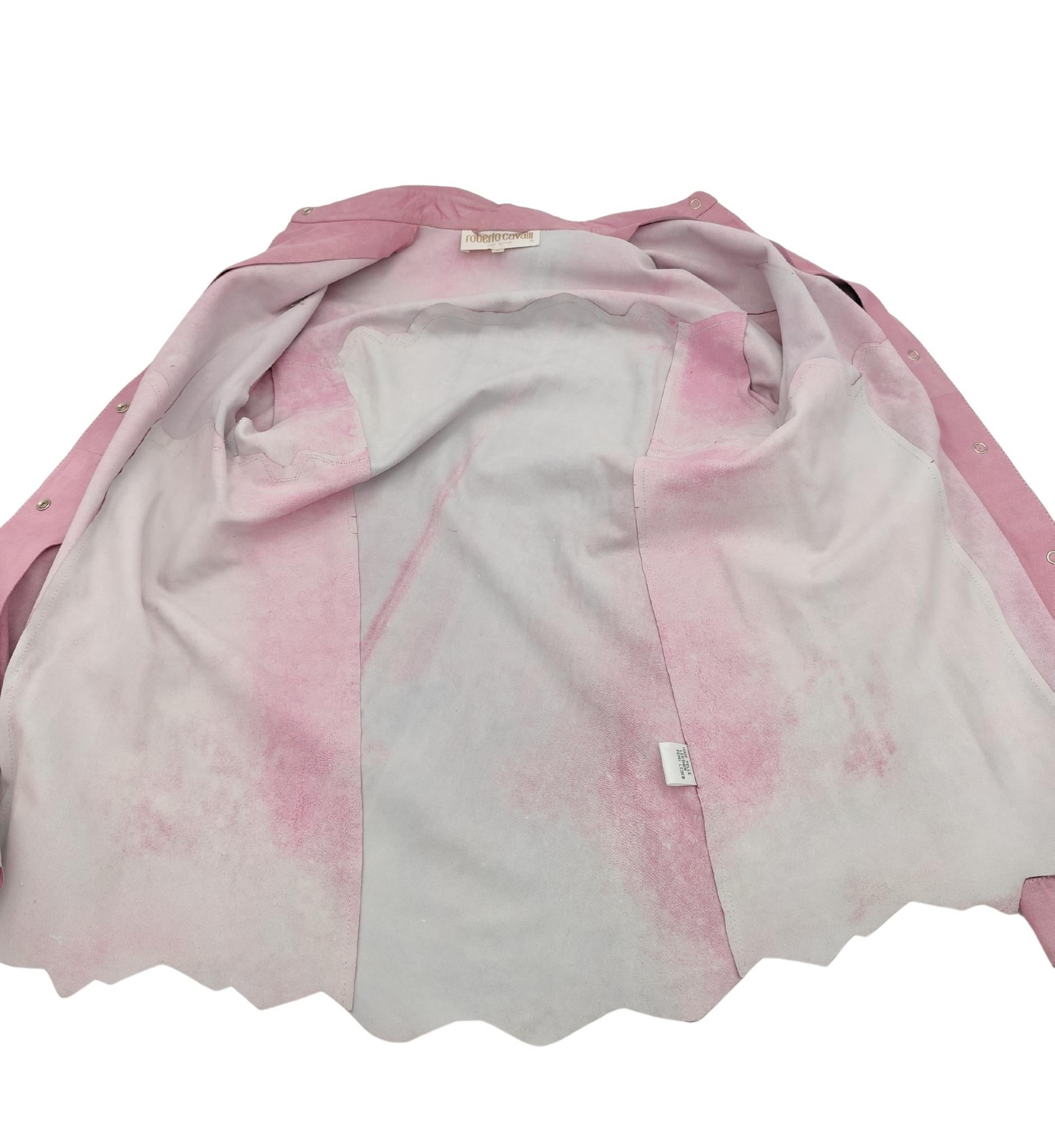 Roberto Cavalli holographic pink suede leather shirt 11