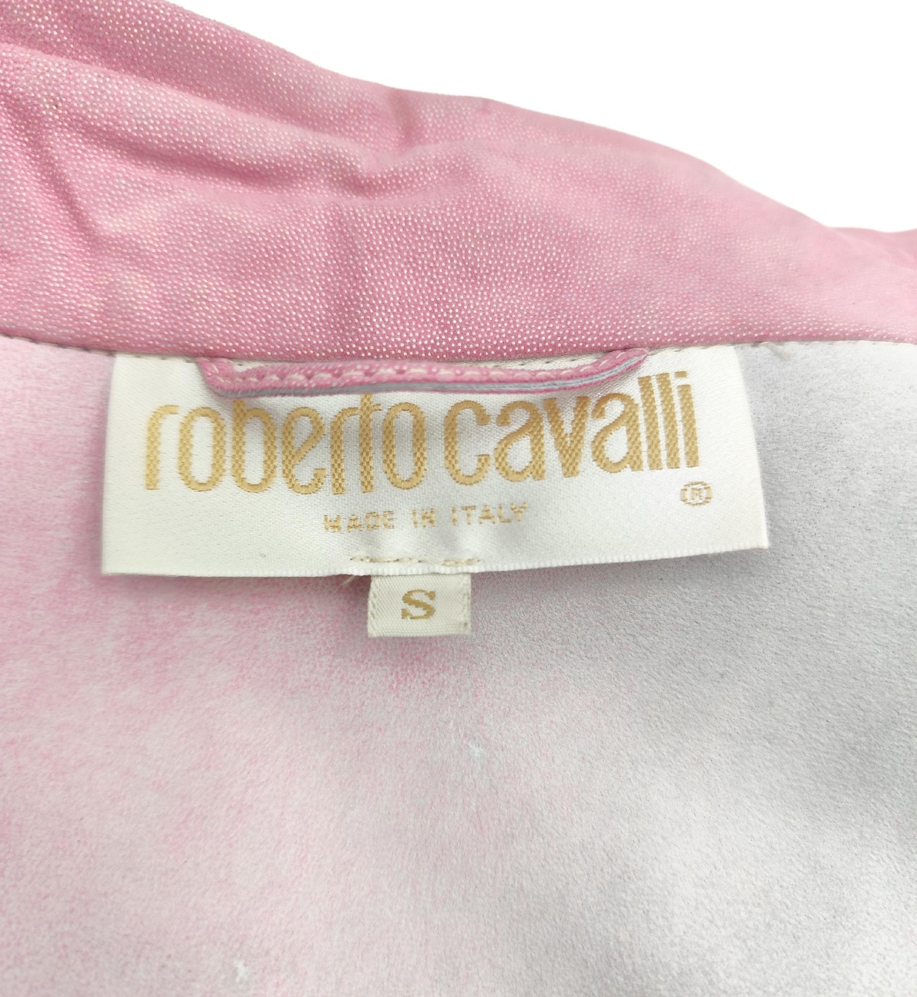Roberto Cavalli holographic pink suede leather shirt 12
