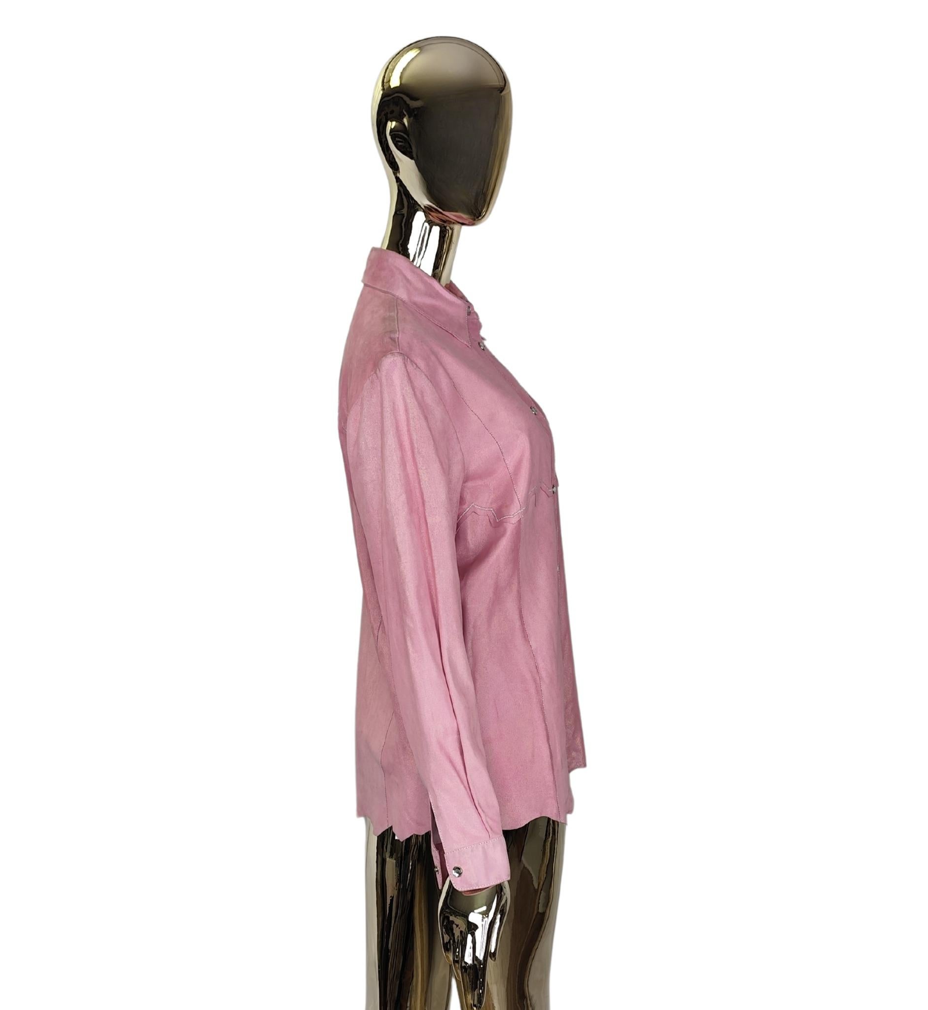 Brown Roberto Cavalli holographic pink suede leather shirt