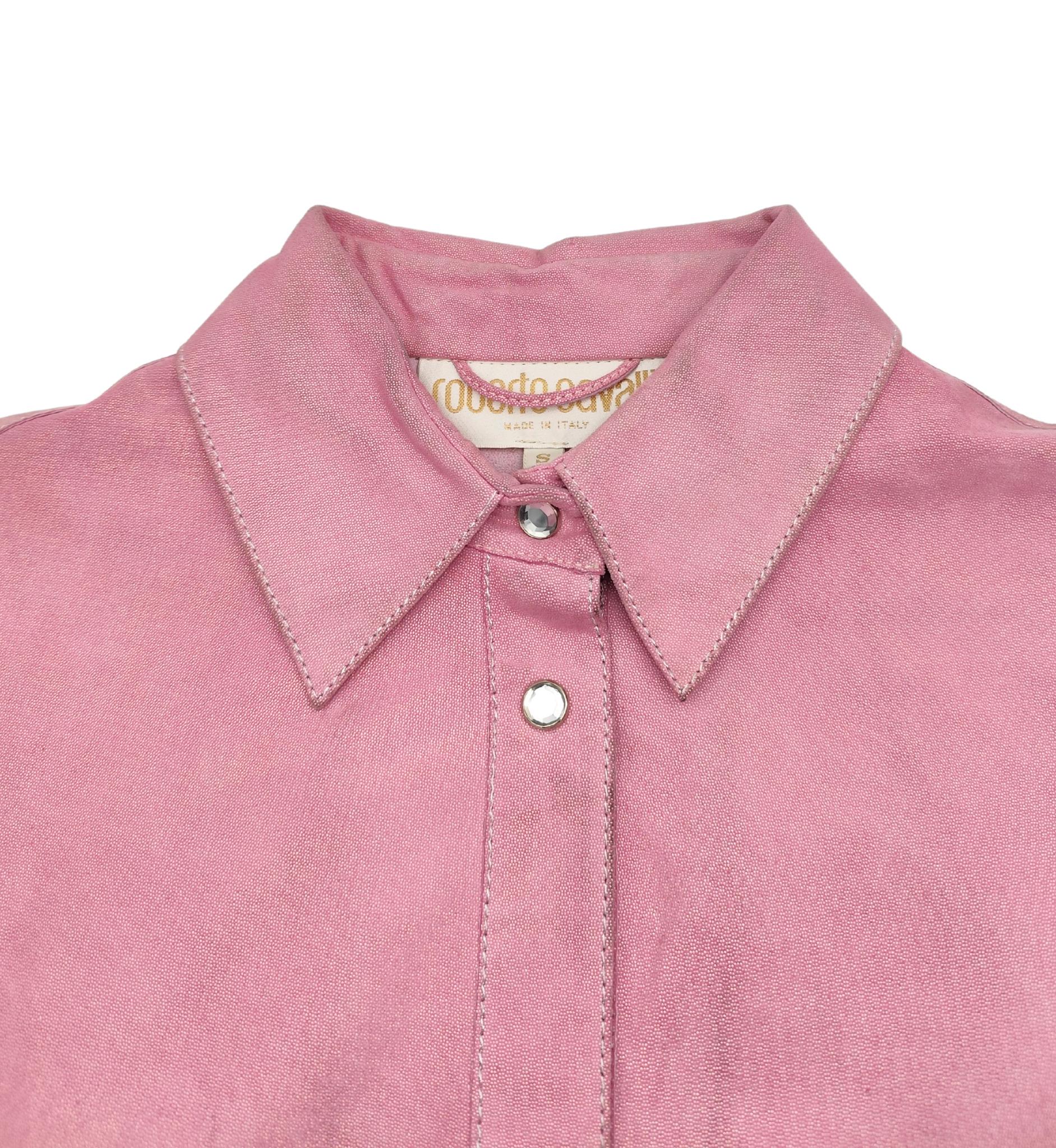 Women's Roberto Cavalli holographic pink suede leather shirt