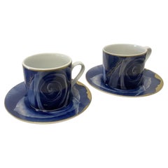 Juego de 2 tazas y platillos para café espresso "Dama Oscura" 2010s Roberto Cavalli Home