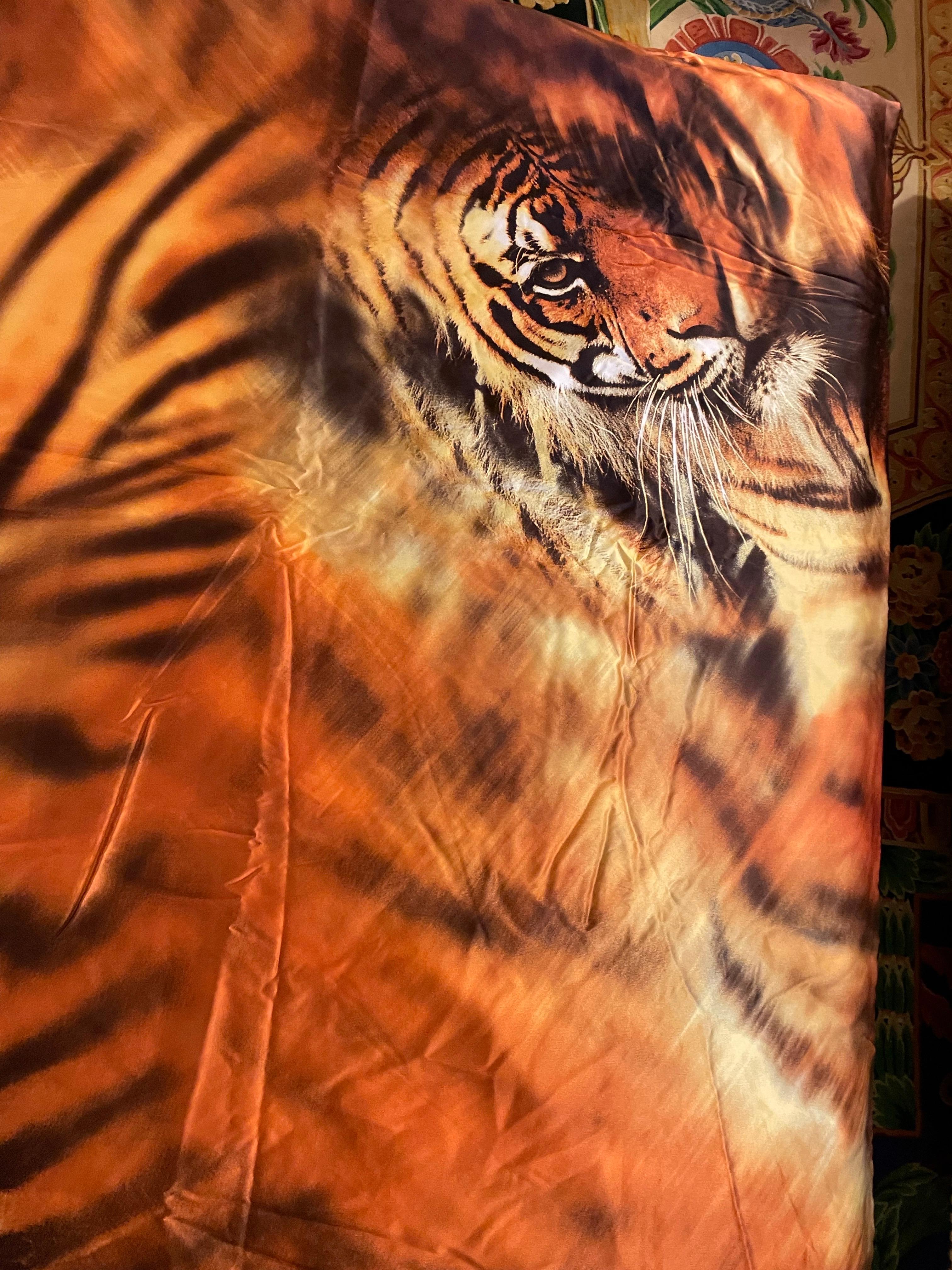 Modern Roberto Cavalli Home Throw Plaid Tiger Silk Italy For Sale