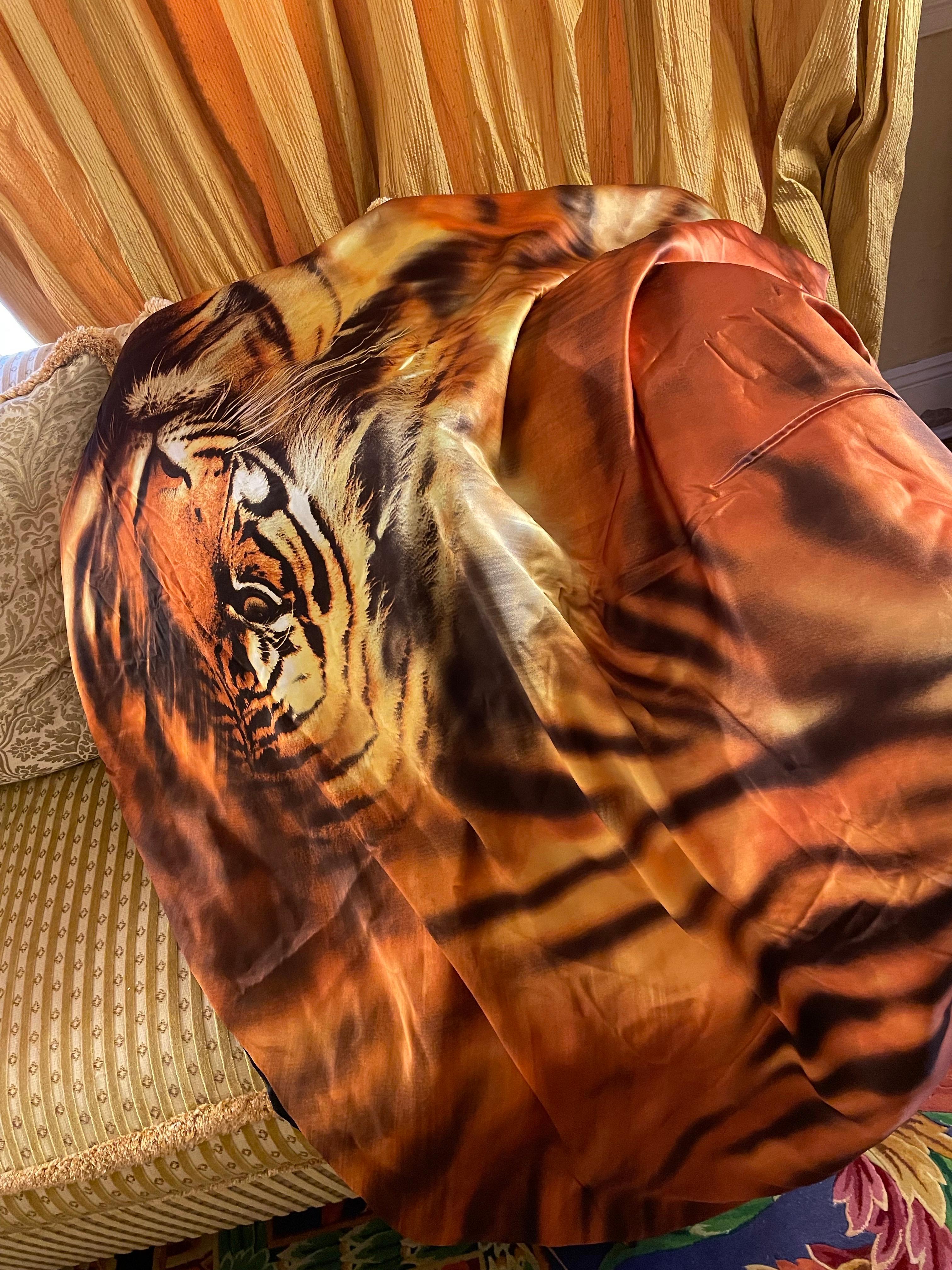 Italian Roberto Cavalli Home Throw Plaid Tiger Silk Italy For Sale