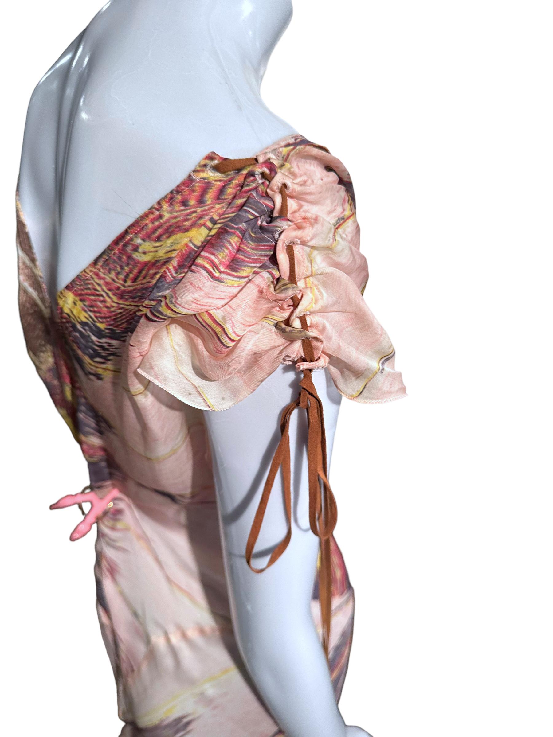 Roberto Cavalli - Iconic Feather Print Ss 2004 - abito da sera in seta con scollo a cappuccio e taglio fluido in vendita 5