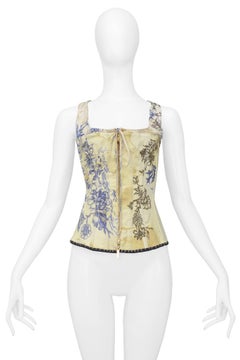 Roberto Cavalli Iconic Off White Tattoo Print Corset Top