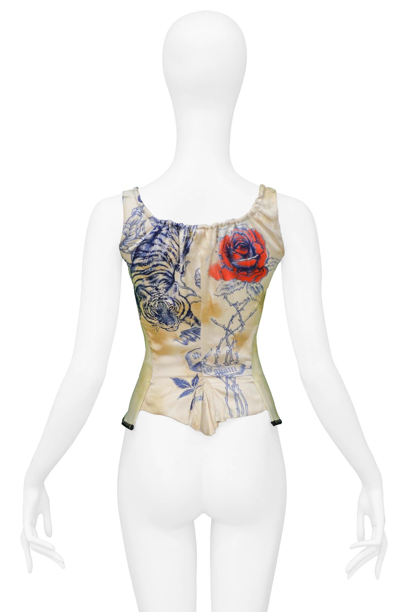 Women's Roberto Cavalli Iconic Off White Tattoo Print Corset Top