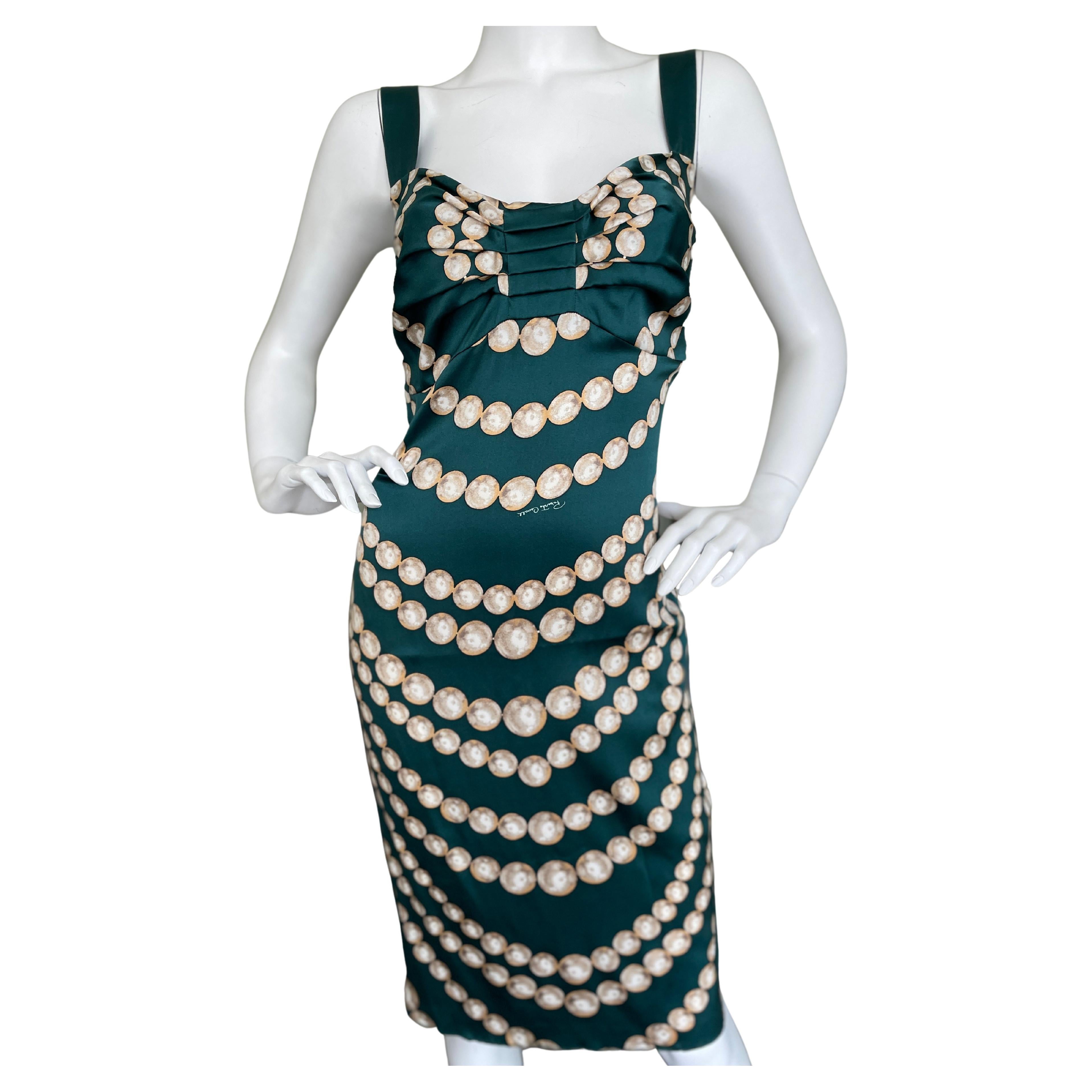 Roberto Cavalli Iconic Silk Trompe l'oeil "Pearl Necklace" Silk Cocktail Dress  For Sale