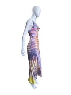 Roberto Cavalli Iconic Ss 2001 Psychedelic Print Cowl Neck Bias-Cut Silk Dress