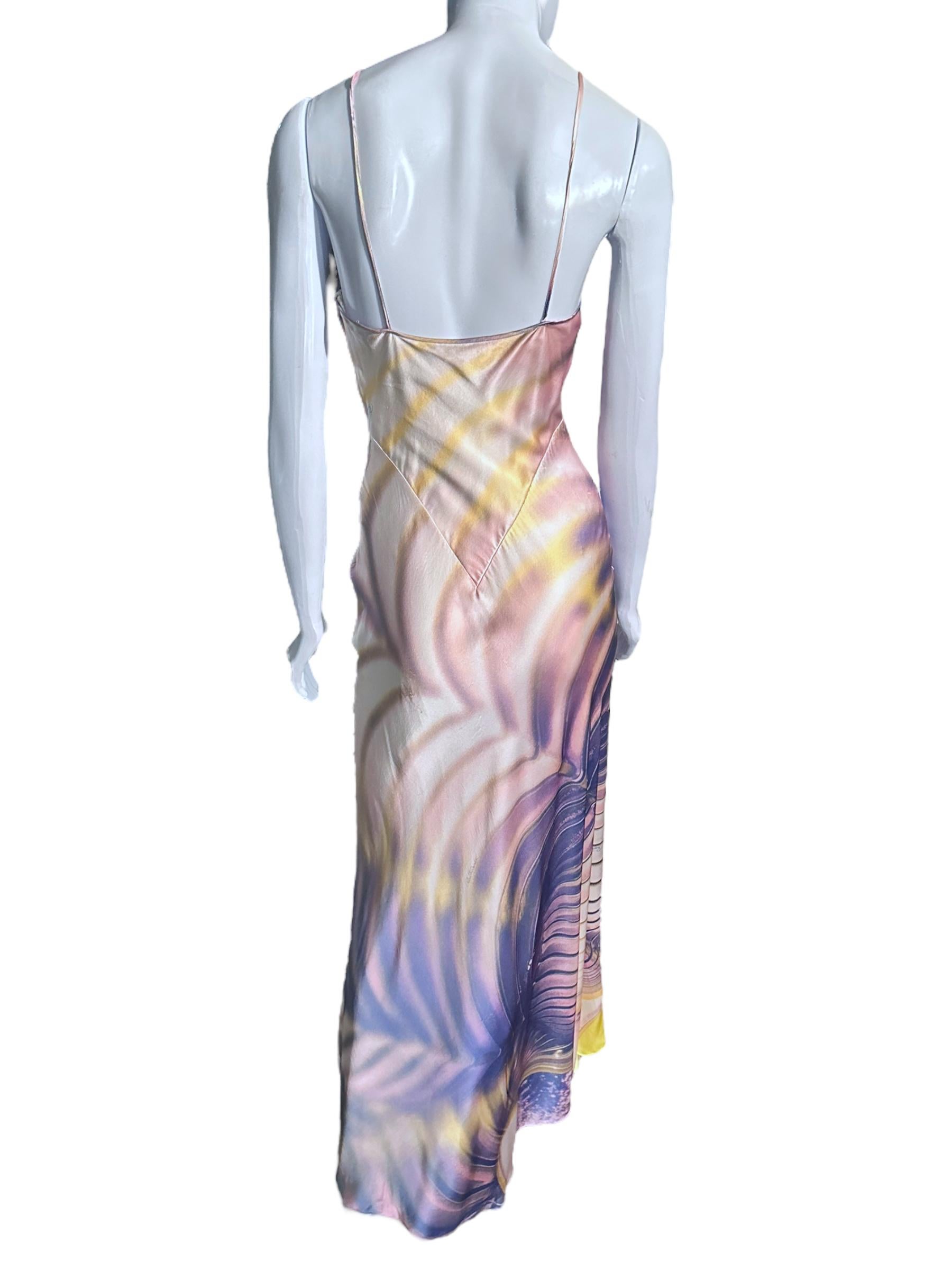 Roberto Cavalli Iconic Ss 2001 Psychedelic Print Cowl Neck Bias-Cut Silk Dress For Sale 5
