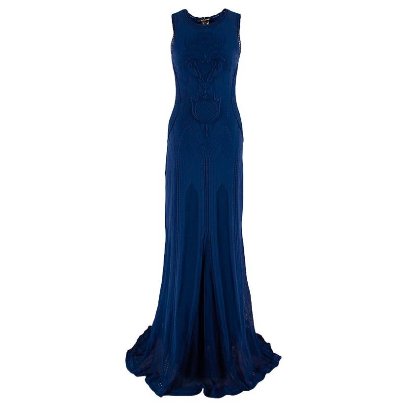 Roberto Cavalli Indigo Knit Embroidered Gown - Size US 6 For Sale