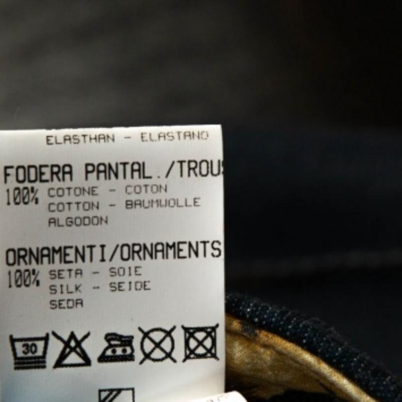 Roberto Cavalli - Pantalon en coton extensible indigo avec bordure imprimé léopard L Pour femmes en vente