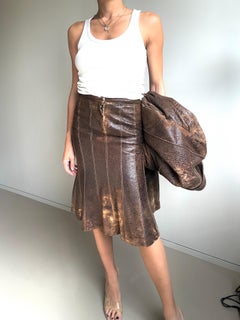Roberto Cavalli Insane Eroded Leather Mid-length Skirt 2000 era