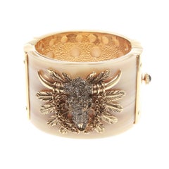 Roberto Cavalli Ivory-Look Gold-Plated Bulls Head Perspex Cuff