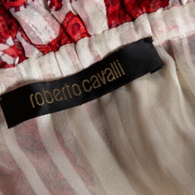 Roberto Cavalli Elfenbein & Rot bedruckte Bluse mit Seidenkrawatte-Details und Krawatte S im Angebot 1