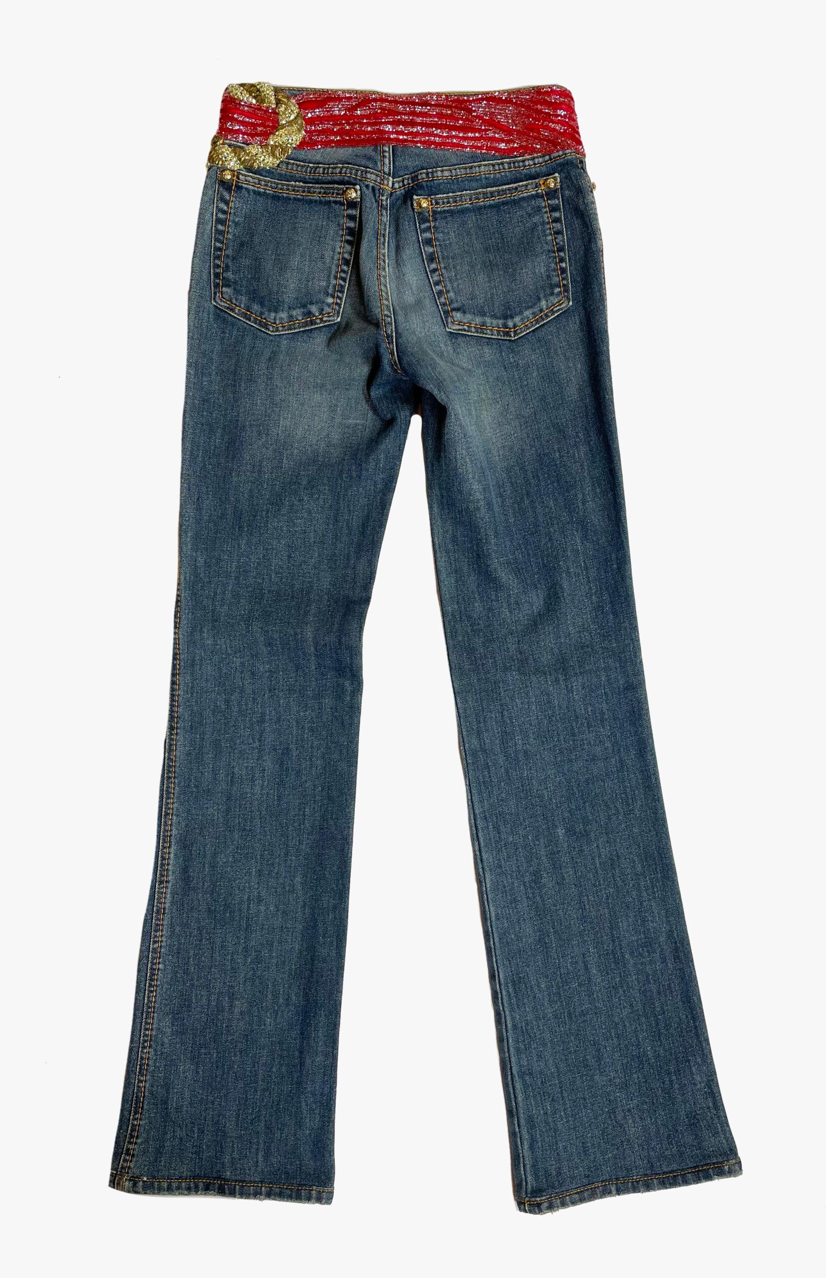 Nero Jeans Roberto Cavalli con una cintura di perline, anni 2000 in vendita