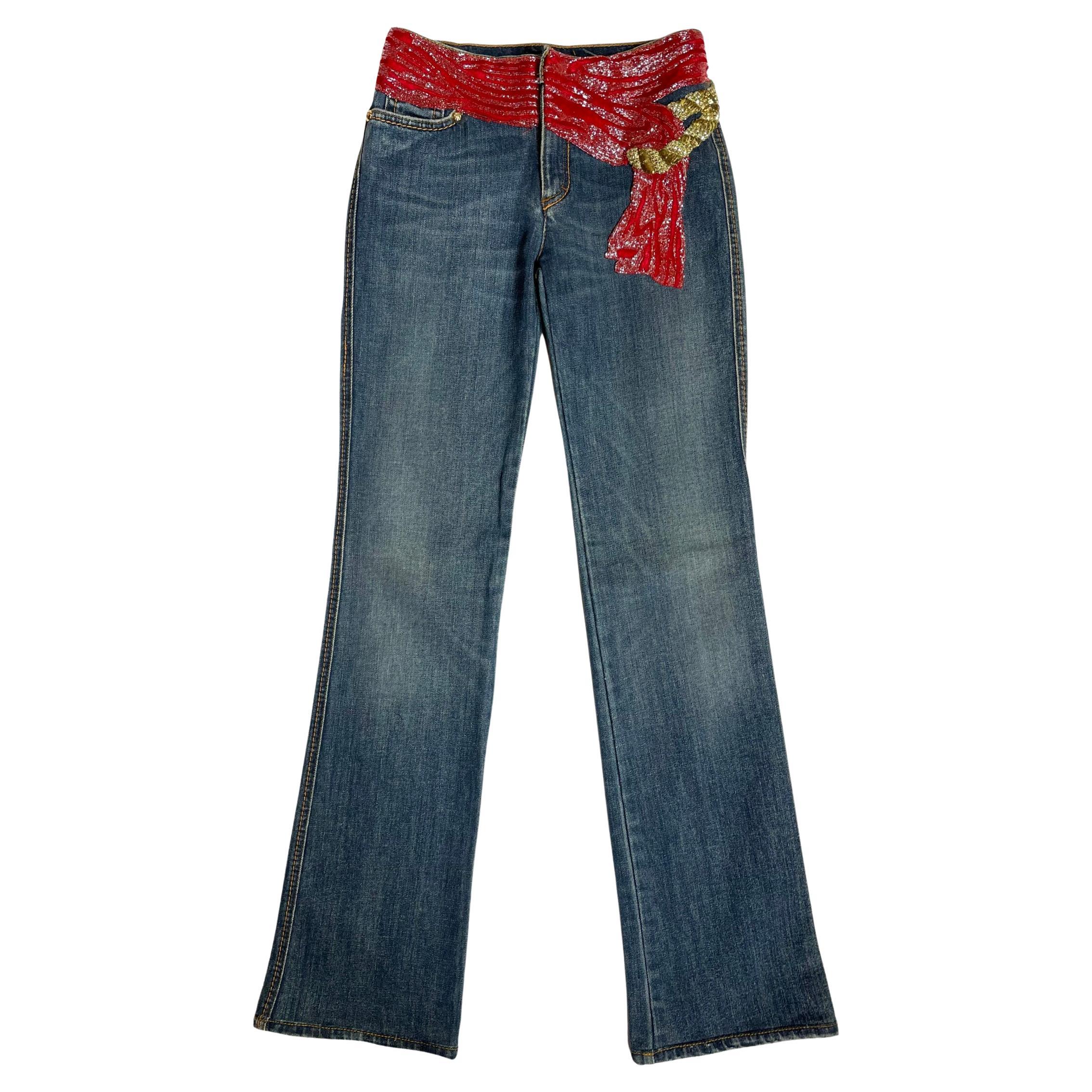 Jeans Roberto Cavalli con una cintura di perline, anni 2000 in vendita