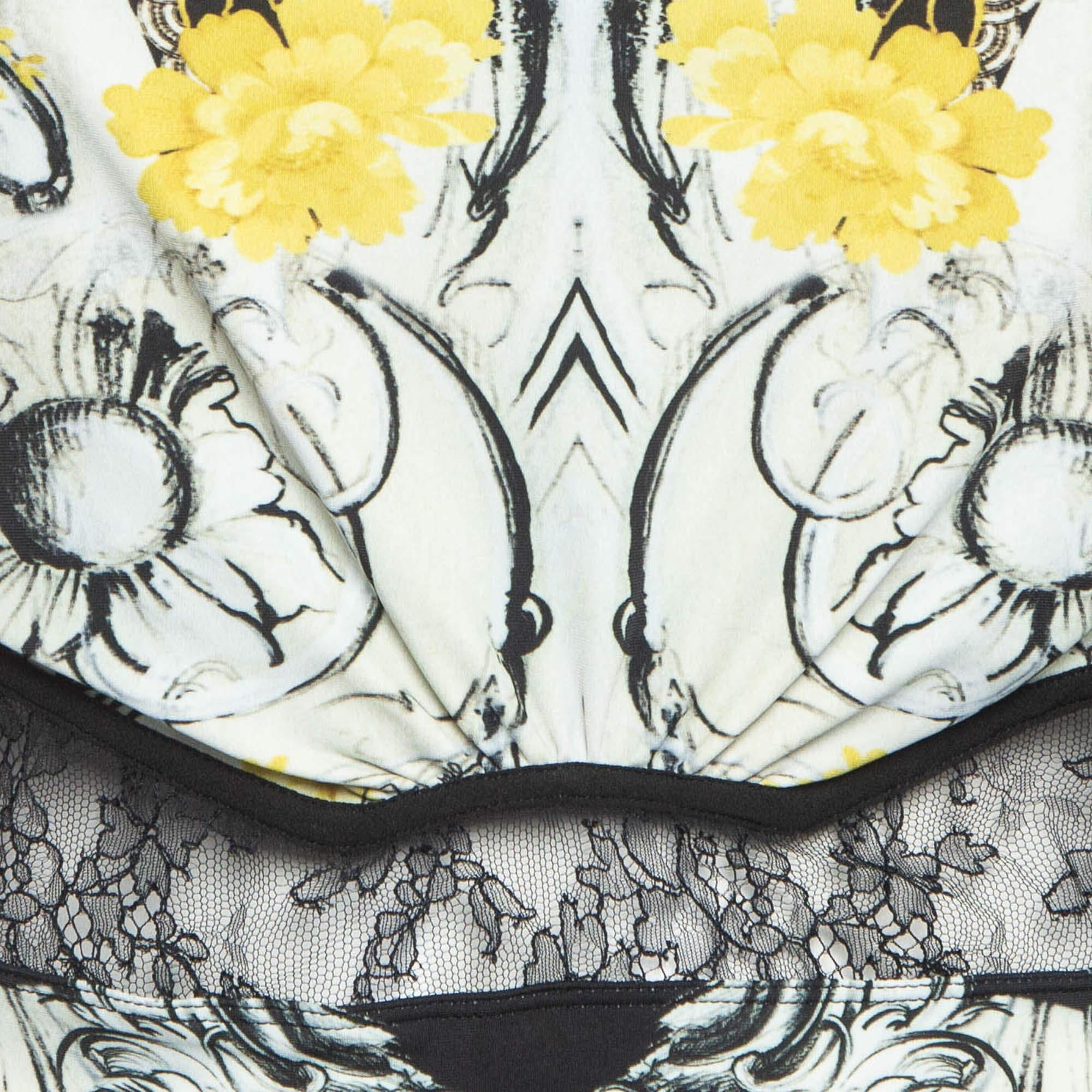 Roberto Cavalli Jersey Estampado Multicolor Top con Detalle de Encaje M Negro en venta