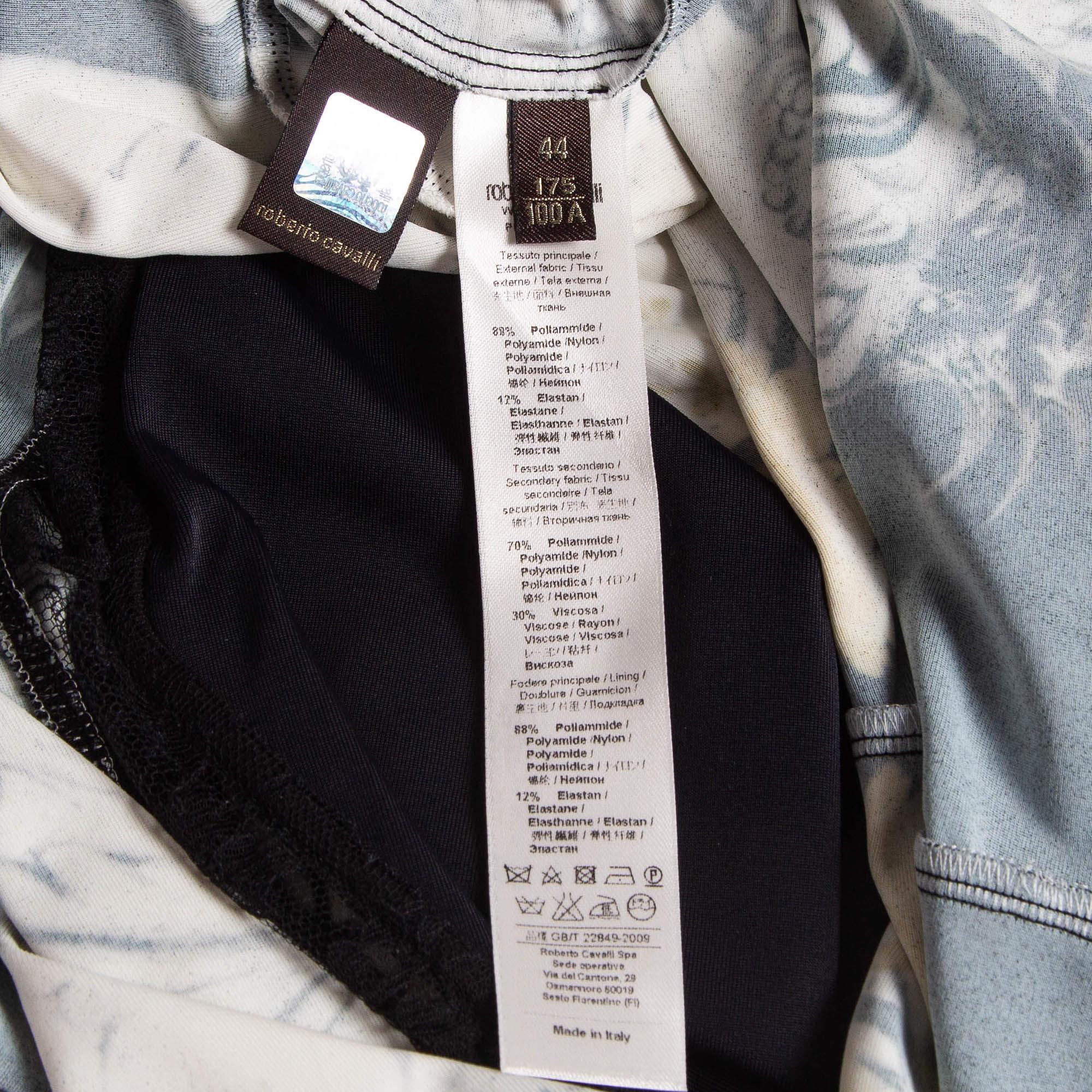 De las mujeres Roberto Cavalli Jersey Estampado Multicolor Top con Detalle de Encaje M en venta