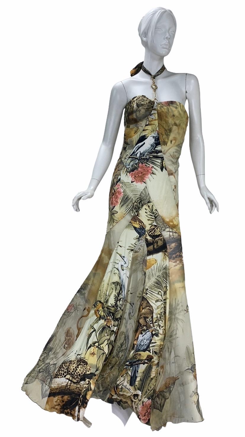 Roberto Cavalli Class
Jungle Print Silk Gown

IT Size 42

Incredible print 
Combination of smooth silk with semi sheer chiffon

Inner corset
Lining
Neck embellishment

Excellent condition

