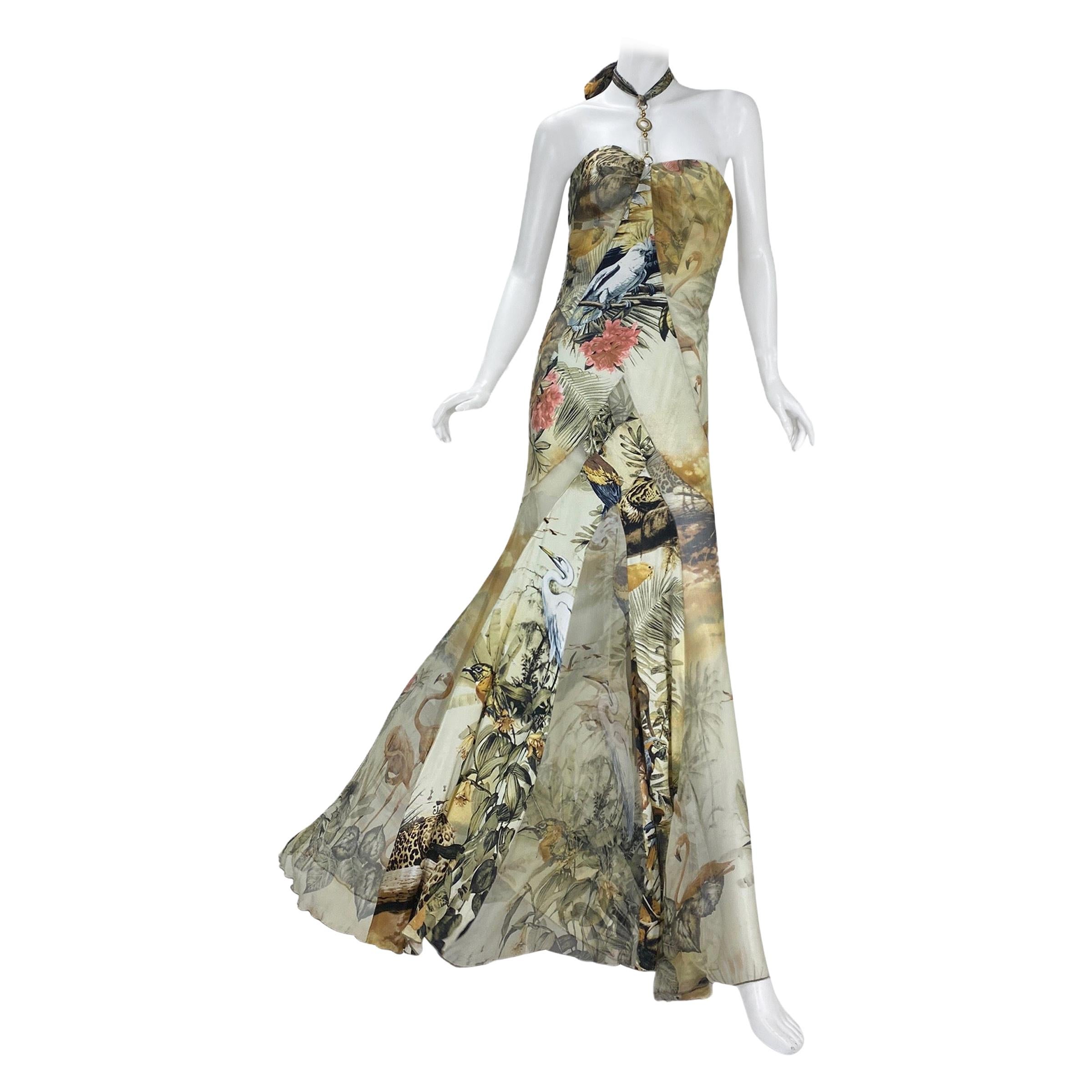 Roberto Cavalli Jungle Print Silk Gown