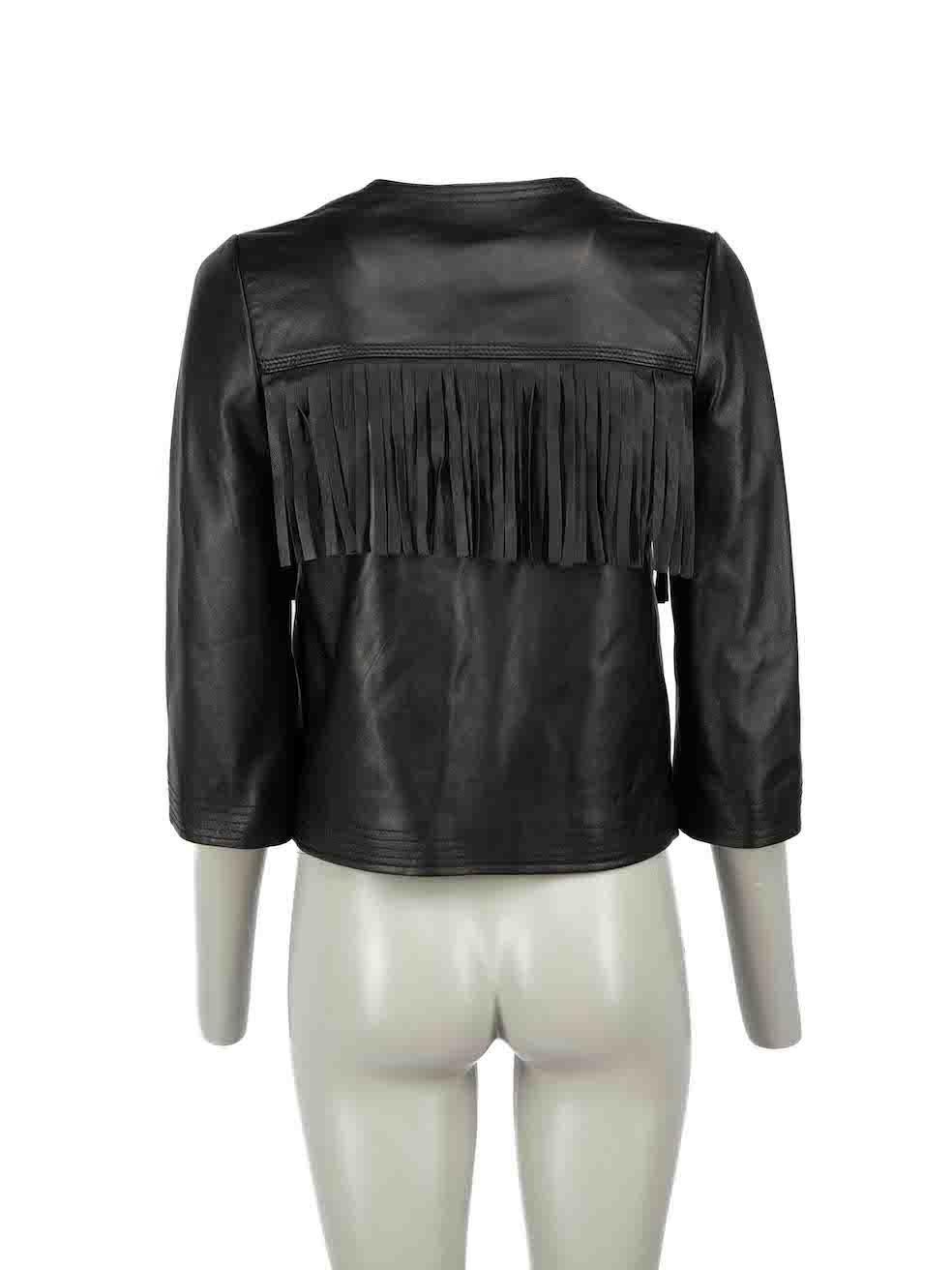 Roberto Cavalli Just Cavalli Black Leather Fringe Jacket Size XS In Good Condition In London, GB