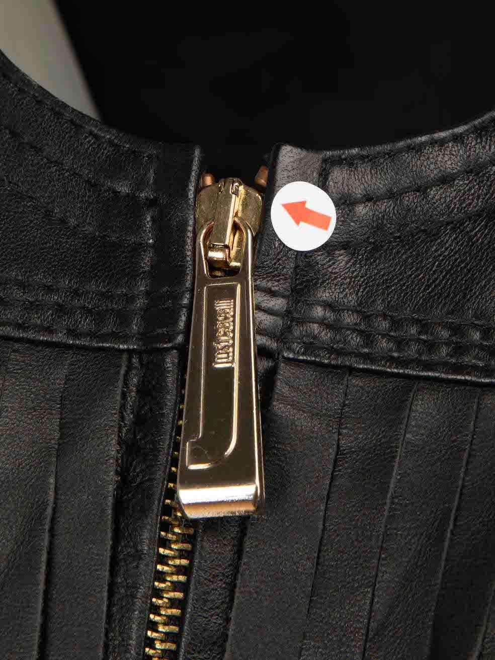 Women's Roberto Cavalli Just Cavalli Black Leather Fringe Jacket Size XS