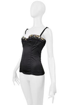 Roberto Cavalli Just Cavalli Top in raso nero e stampa leopardo