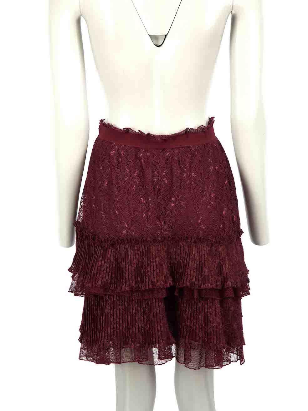 Roberto Cavalli Just Cavalli Burgundy Lace Mini Skirt Size S In Excellent Condition For Sale In London, GB