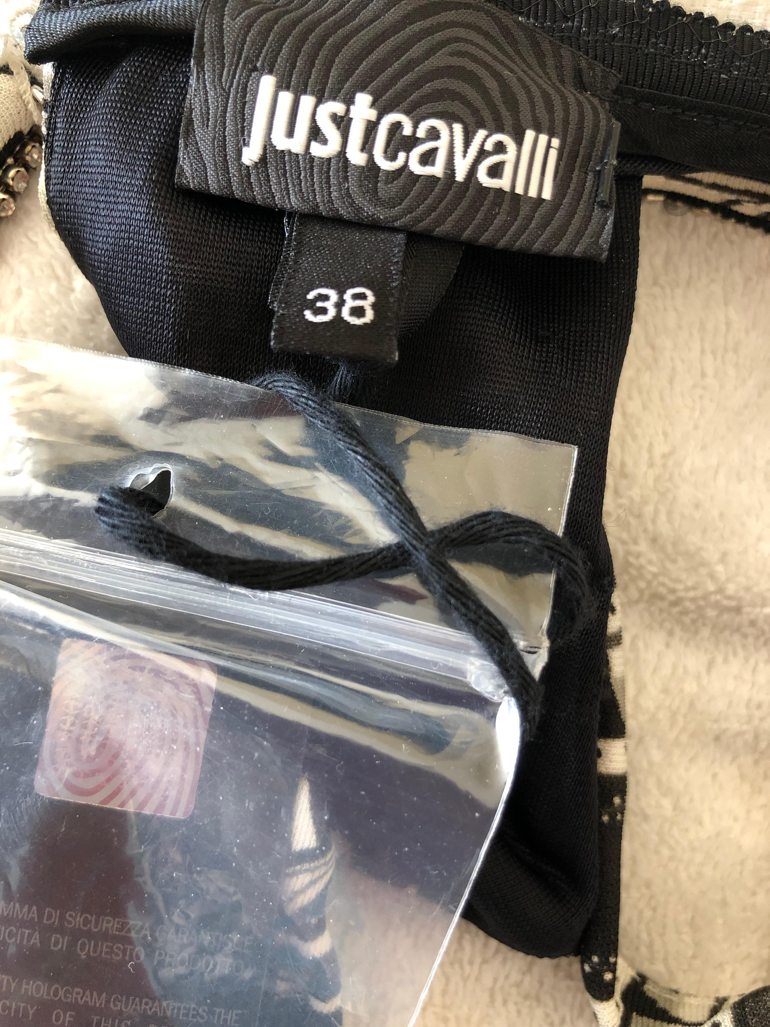 Roberto Cavalli Just Cavalli Crystal Trimmed Low Cut Graphic Evening Dress New 4