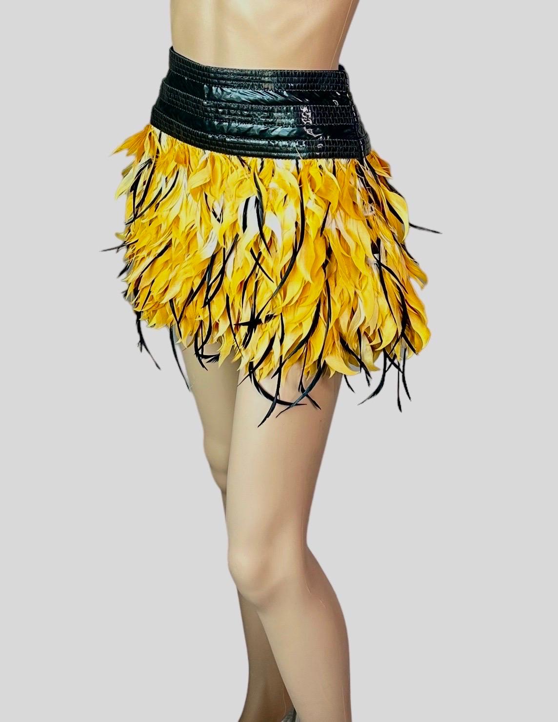 Women's Roberto Cavalli Just Cavalli Feather Yellow Mini Skirt For Sale